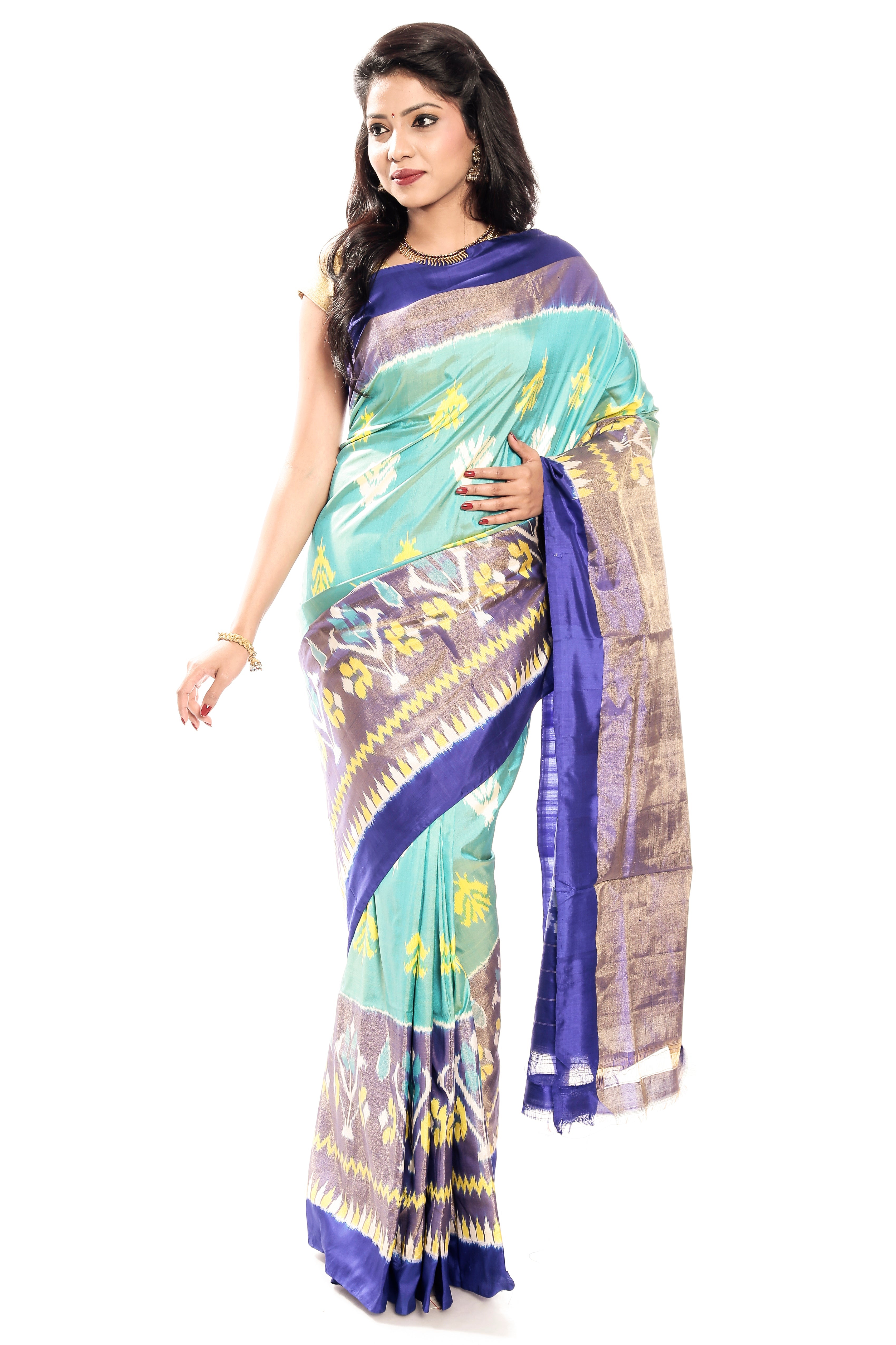 Pochampally Silk Saree in Teal-Blue